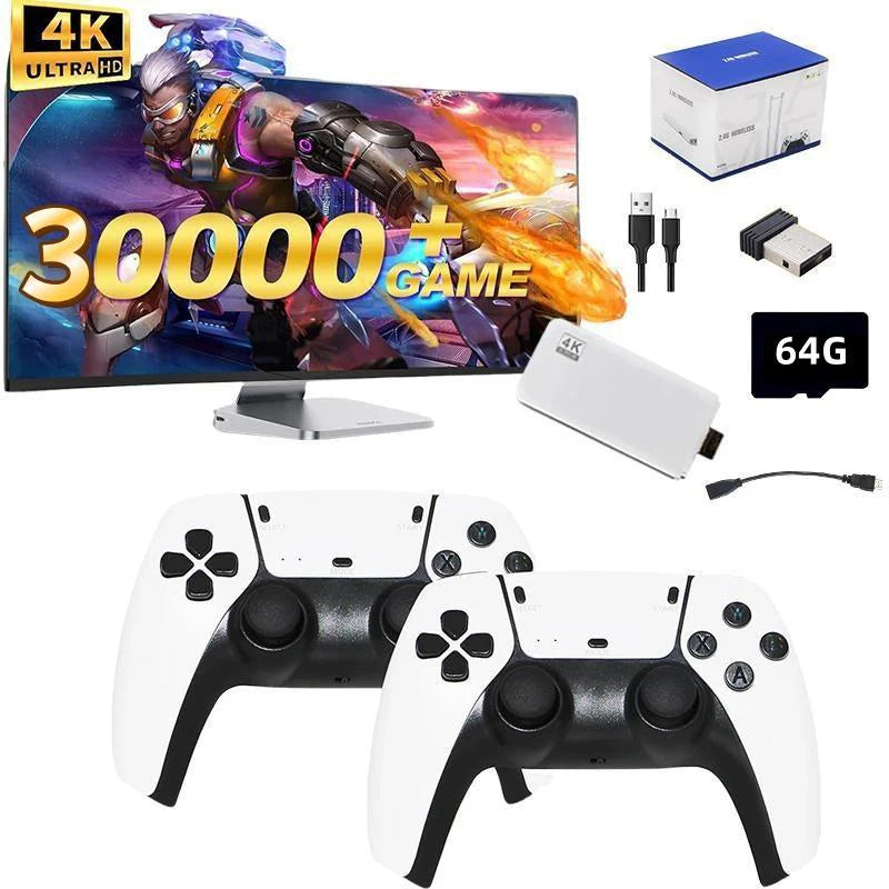 - 2025 Newest Retro Game Console Stick with 4K HDMI Games Upgrade Dual 2.4G Wireless Two Controllers