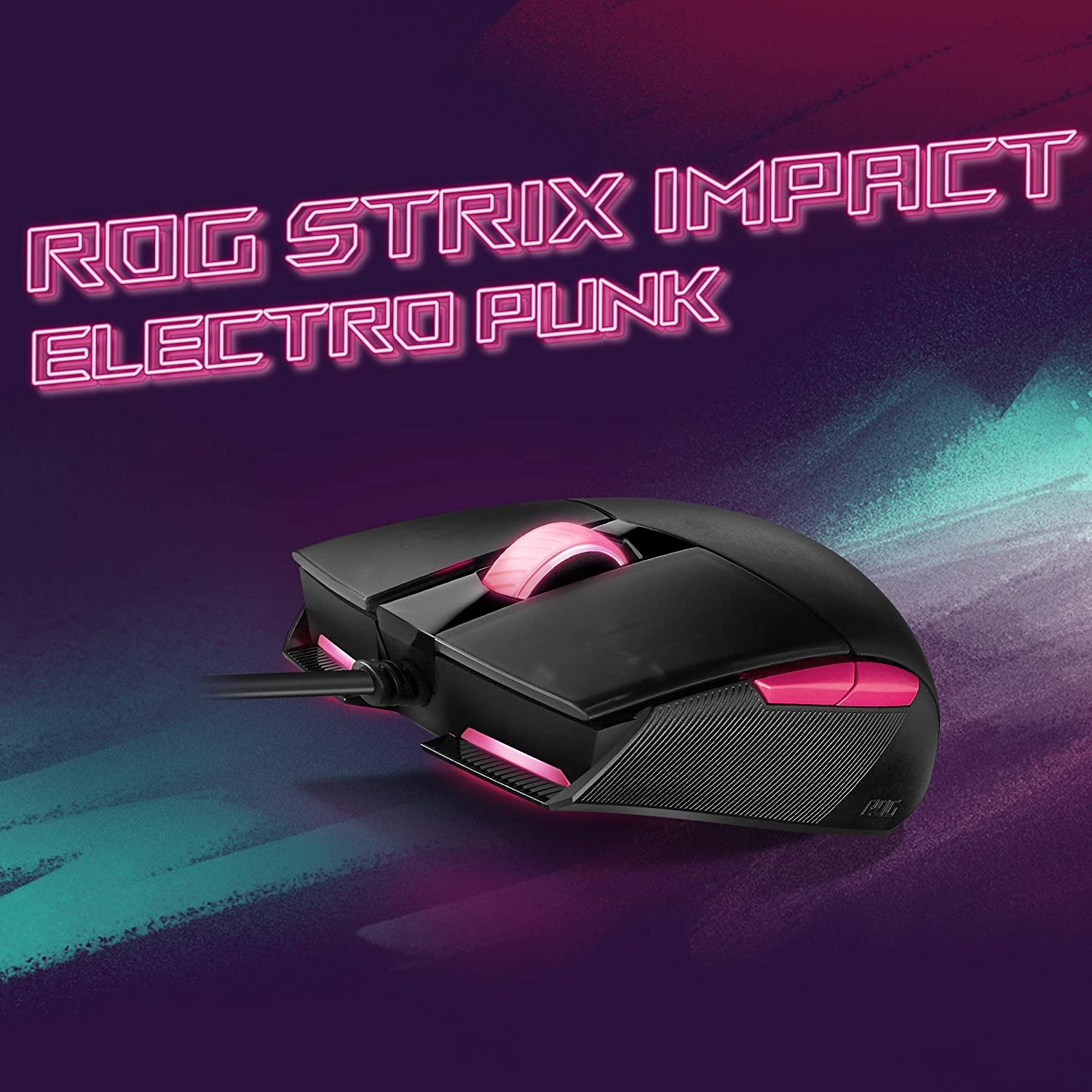 Optical Gaming Mouse - ROG Strix Impact II Electro Punk Edition | 6,200 DPI Sensor | Wired Gaming Mouse for PC | Ultimate Comfort | Aura Sync RGB, Armoury II