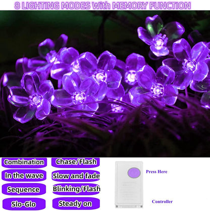 String Lights, Purple Lights Valentines Day Decorations Flower String Lights 33 Feet 100LED 8 Modes Wedding Party Indoor Outdoor Flower Lights Bedroom Birthday Room Decor (Purple)