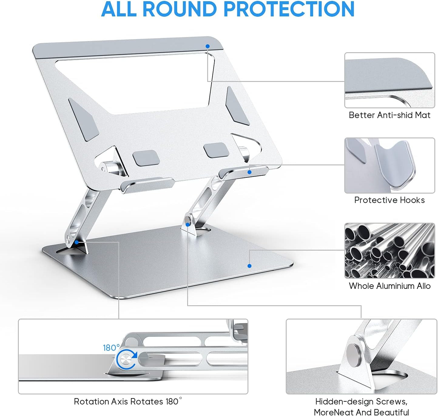 Laptop Stand for Desk, Folding Computer Stand, Ergonomic Adjustable Notebook Stand, Laptop Lifter Stand, Riser Holder Computer Stand Compatible with 10"-15.6" Laptops Silver