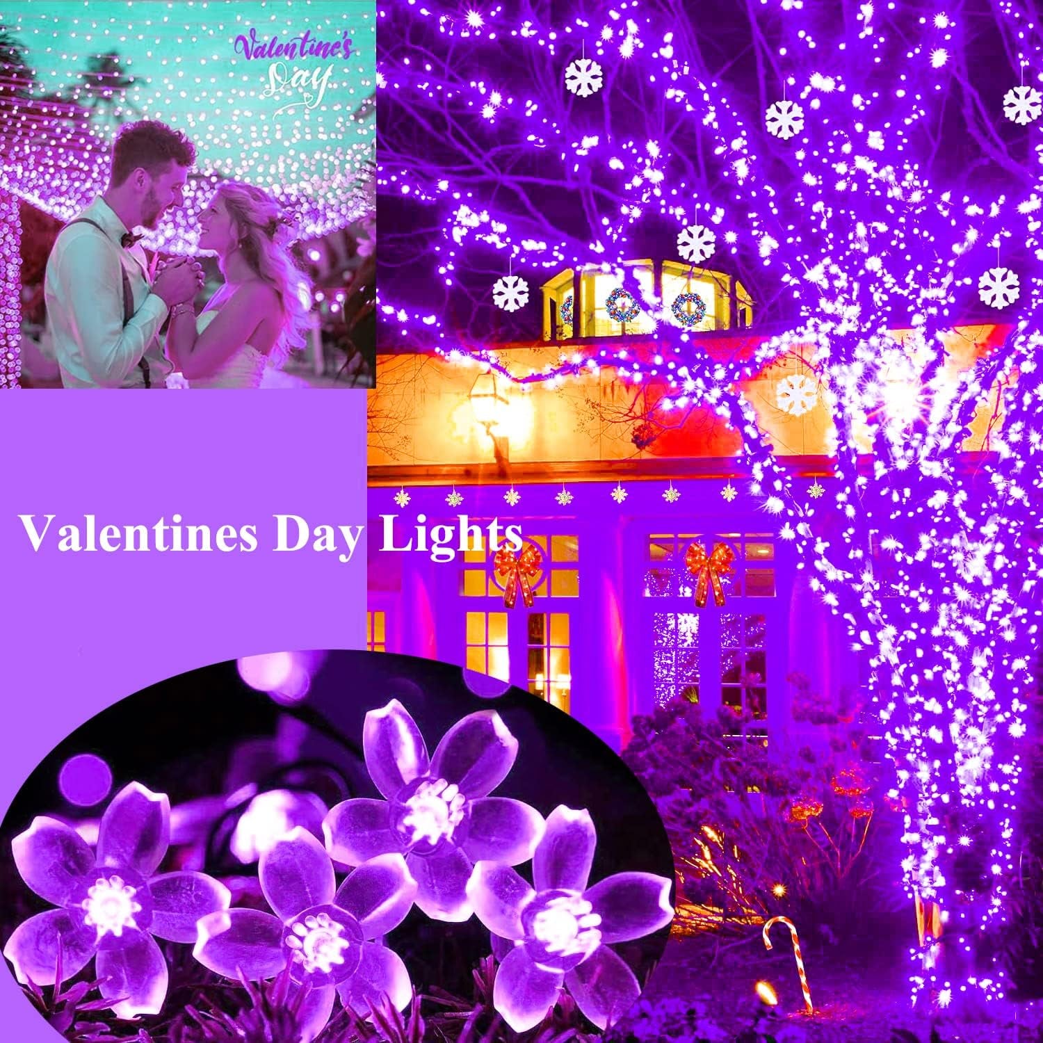 String Lights, Purple Lights Valentines Day Decorations Flower String Lights 33 Feet 100LED 8 Modes Wedding Party Indoor Outdoor Flower Lights Bedroom Birthday Room Decor (Purple)