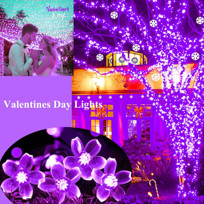 String Lights, Purple Lights Valentines Day Decorations Flower String Lights 33 Feet 100LED 8 Modes Wedding Party Indoor Outdoor Flower Lights Bedroom Birthday Room Decor (Purple)