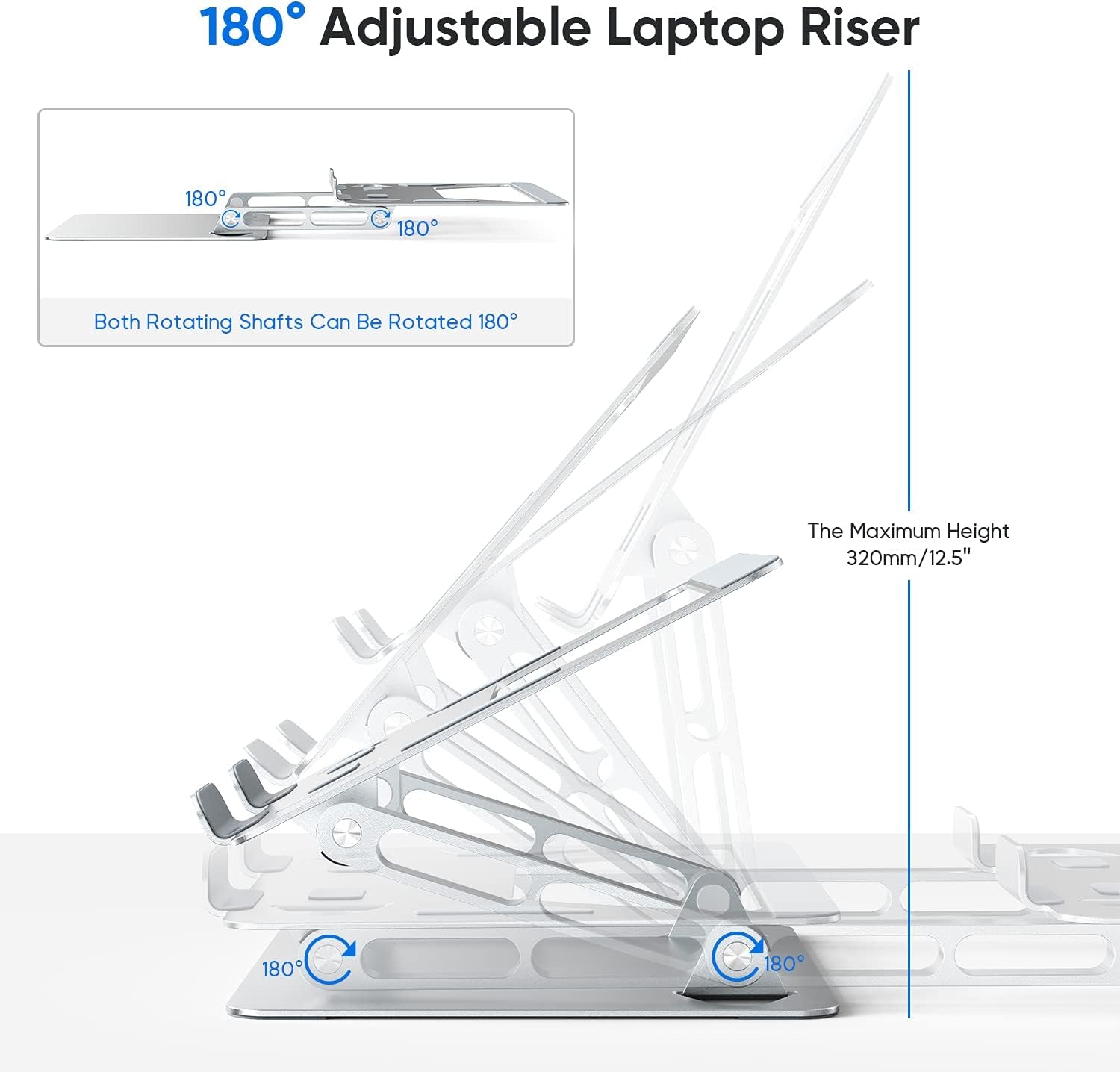 Laptop Stand for Desk, Folding Computer Stand, Ergonomic Adjustable Notebook Stand, Laptop Lifter Stand, Riser Holder Computer Stand Compatible with 10"-15.6" Laptops Silver