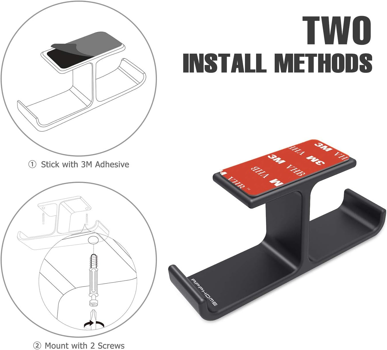 Headphone Hanger Stand under Desk Hook Aluminum Stick-On Adhesive Dual Headsets Holder Mount PC Gaming Accessories for All Headphones