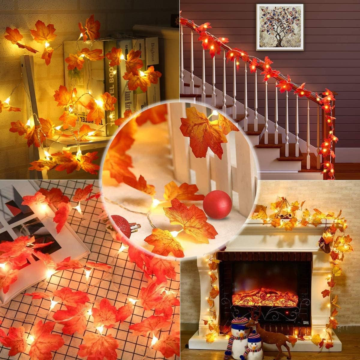 Thanksgiving Decorations Maple Leaf String Lights, 10FT/20LED Fall Maple Leaves String Lights, USB or Battery Powered Maple Leaf Fairy Lights for Autumn Harvest Decor Fireplace Christmas Party