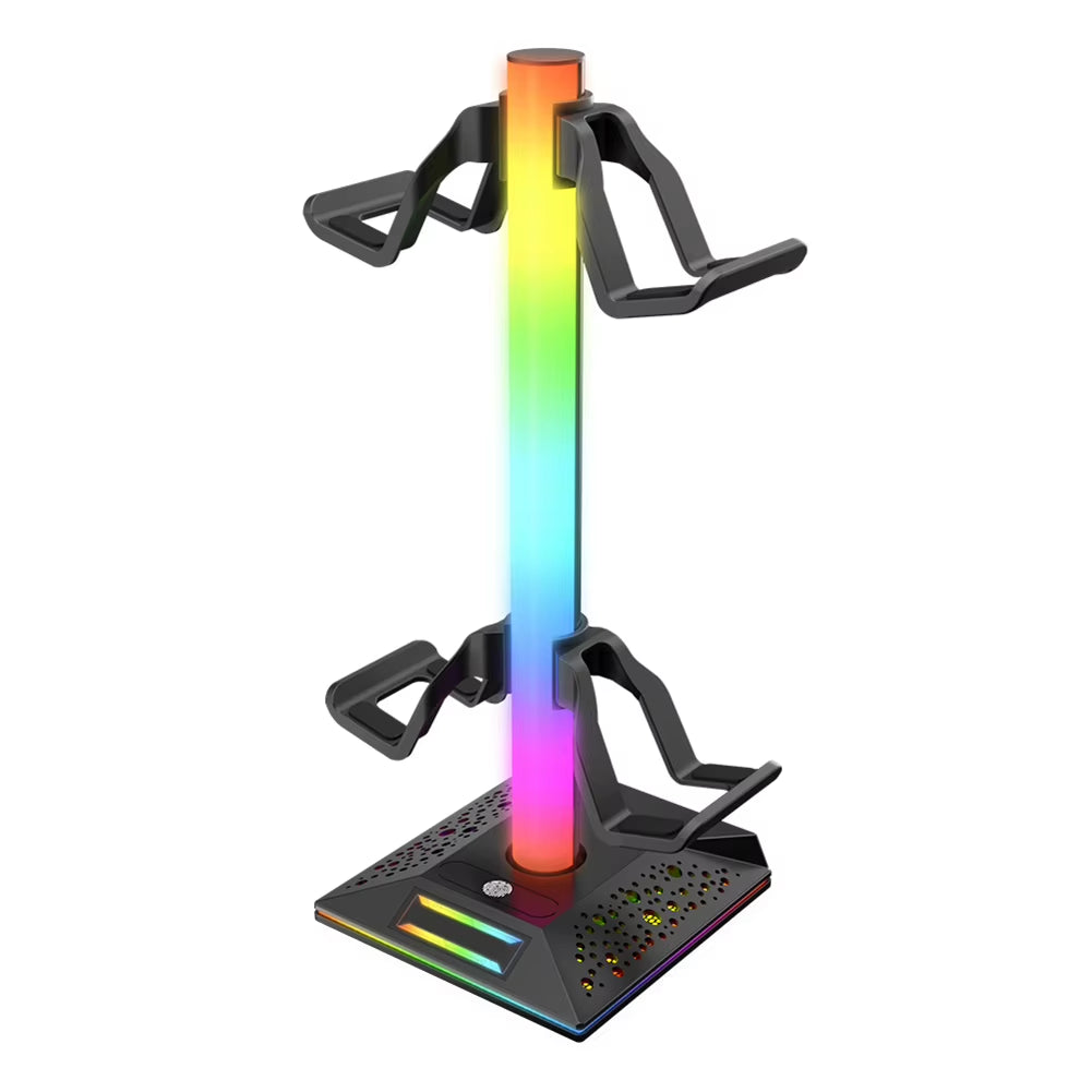 RGB Game Controller Holder with 10 Light Modes Headset Holder with 2 USB2.0 Ports Display Rack for PS5 Gaming Headphones Stand