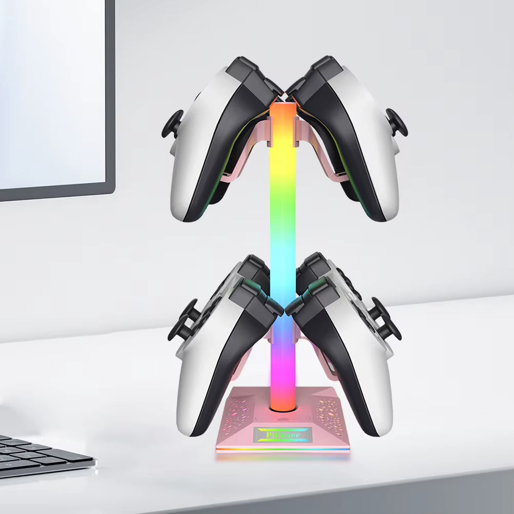 RGB Game Controller Holder with 10 Light Modes Headset Holder with 2 USB2.0 Ports Display Rack for PS5 Gaming Headphones Stand