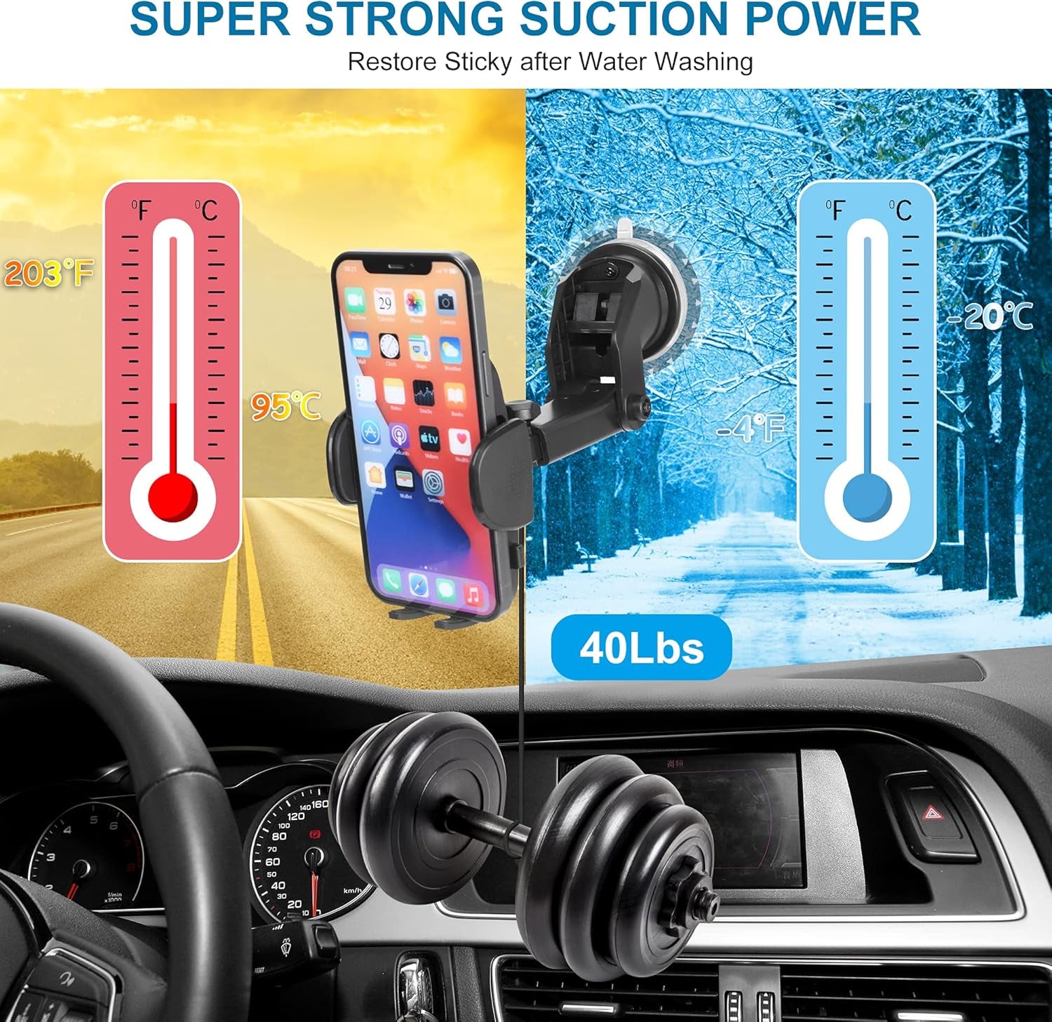 Universal Car Phone Holder Mount - Super Stable Suction Cup for Dashboard, Windshield, and Air Vent - Compatible with All iPhone, Samsung, and Vehicles (2 Pack)