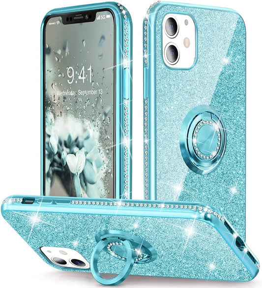 for Iphone 11 Case, Ring Kickstand | 15Ft Drop Tested Protective | Cute Glitter Sparkle Bling Diamond Rhinestone with Women Girls Case for Iphone 11 - Blue