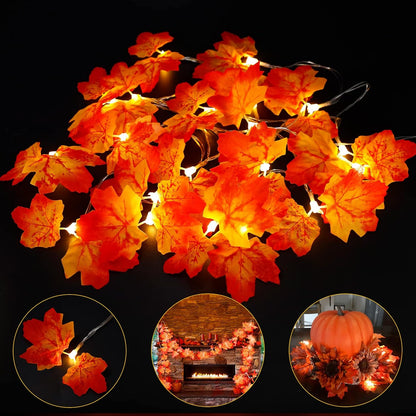 Thanksgiving Decorations Maple Leaf String Lights, 10FT/20LED Fall Maple Leaves String Lights, USB or Battery Powered Maple Leaf Fairy Lights for Autumn Harvest Decor Fireplace Christmas Party