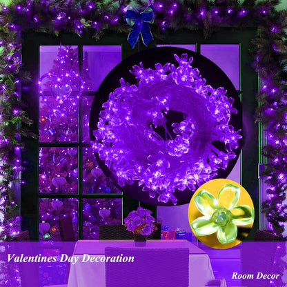 String Lights, Purple Lights Valentines Day Decorations Flower String Lights 33 Feet 100LED 8 Modes Wedding Party Indoor Outdoor Flower Lights Bedroom Birthday Room Decor (Purple)