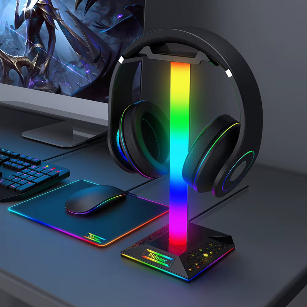 RGB Game Controller Holder with 10 Light Modes Headset Holder with 2 USB2.0 Ports Display Rack for PS5 Gaming Headphones Stand