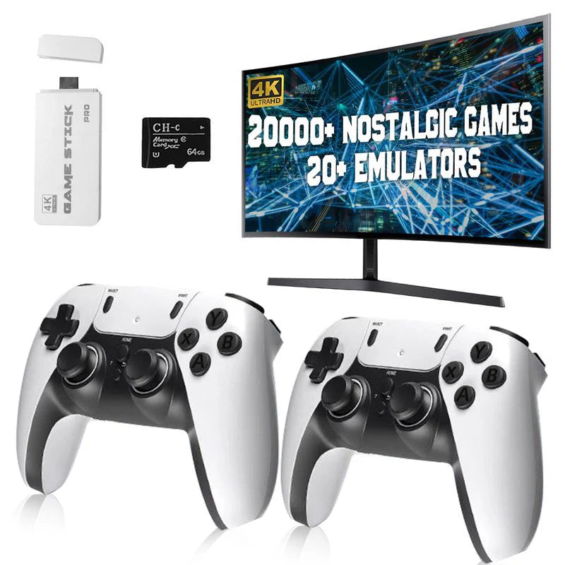 - 2025 Newest Retro Game Console Stick with 4K HDMI Games Upgrade Dual 2.4G Wireless Two Controllers