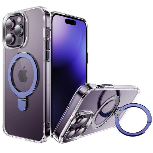 Designed for Iphone 15 Case with Magnetic Invisible Stand [Compatible with Magsafe] Shockproof Slim Transparent Clear Magnetic Case for Iphone 15 Phone Case, Purple Ring