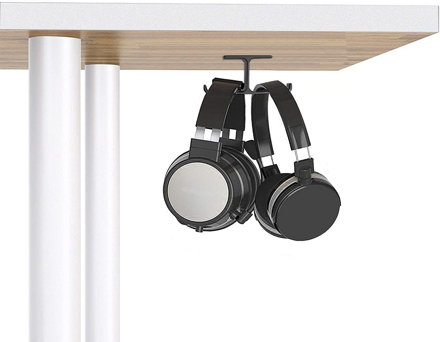 Headphone Hanger Stand under Desk Hook Aluminum Stick-On Adhesive Dual Headsets Holder Mount PC Gaming Accessories for All Headphones