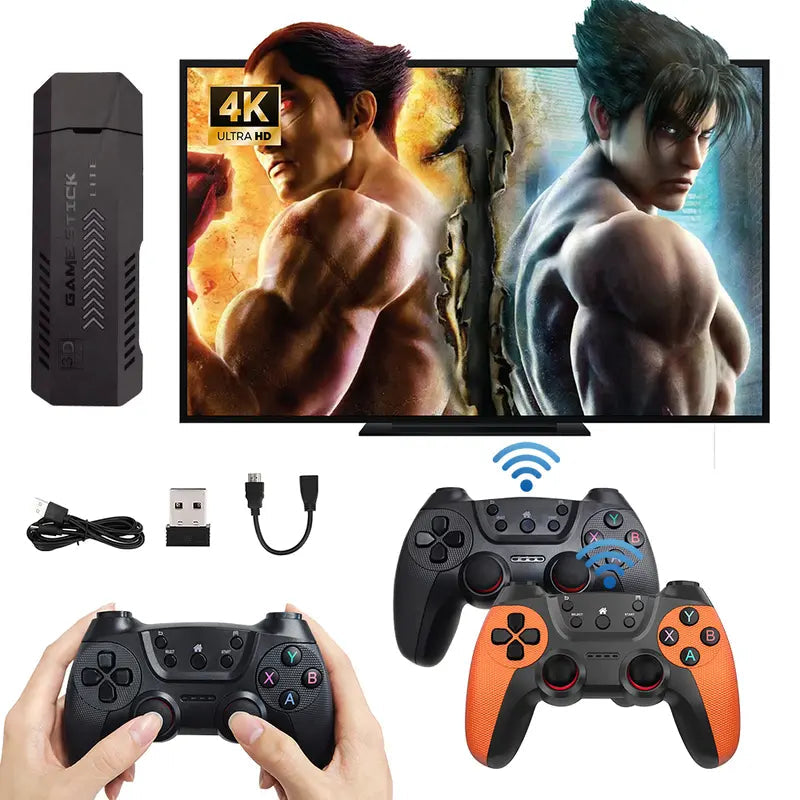 - 2025 Newest Retro Game Console Stick with 4K HDMI Games Upgrade Dual 2.4G Wireless Two Controllers