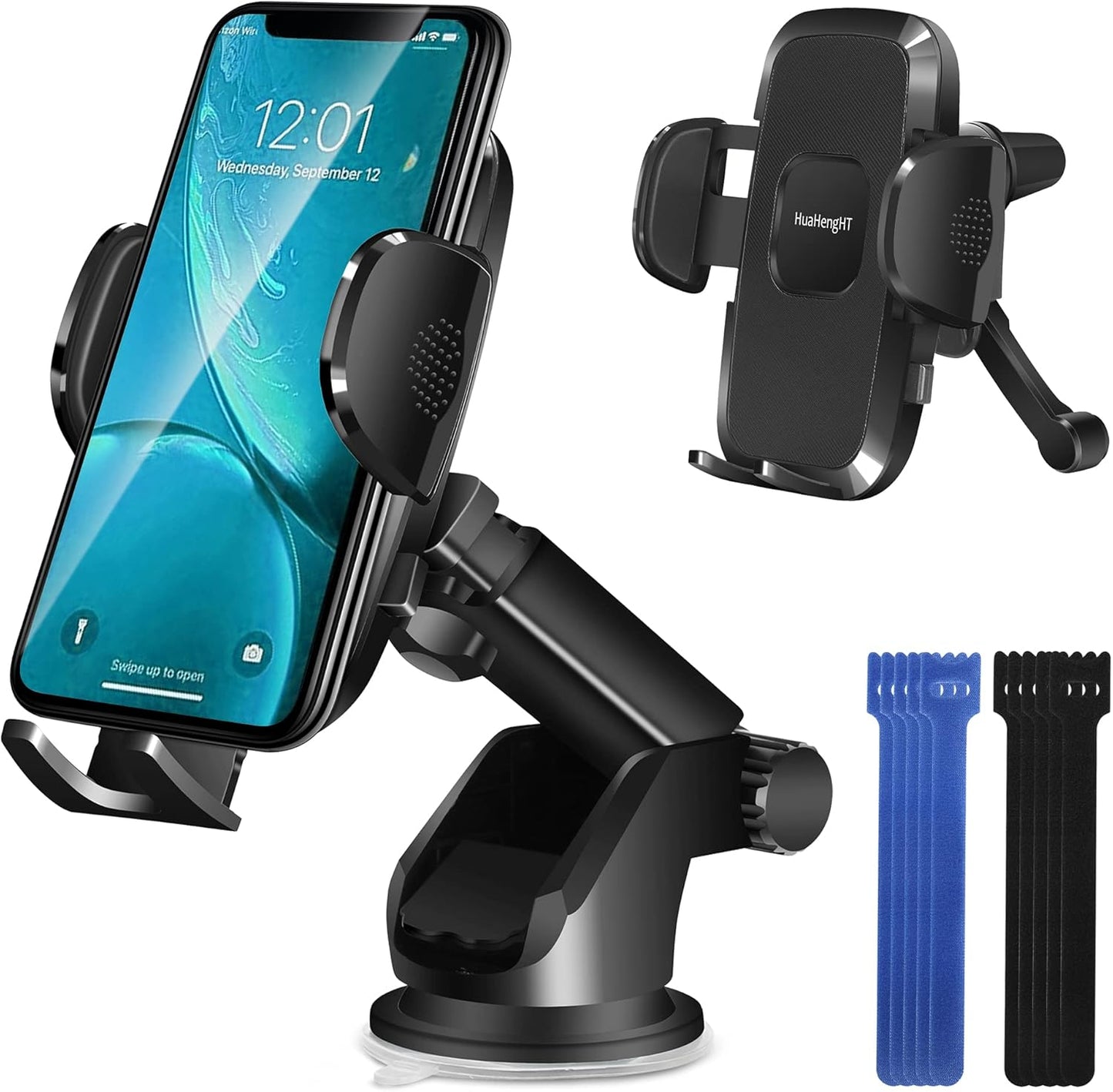 Universal Car Phone Holder Mount - Super Stable Suction Cup for Dashboard, Windshield, and Air Vent - Compatible with All iPhone, Samsung, and Vehicles (2 Pack)