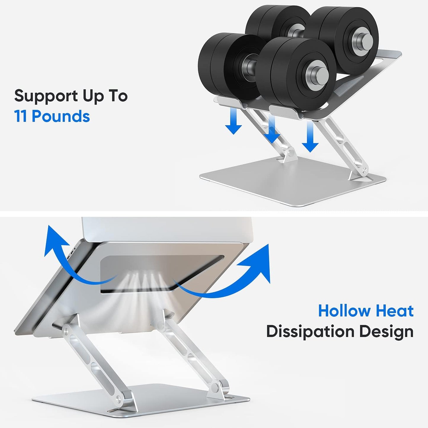 Laptop Stand for Desk, Folding Computer Stand, Ergonomic Adjustable Notebook Stand, Laptop Lifter Stand, Riser Holder Computer Stand Compatible with 10"-15.6" Laptops Silver