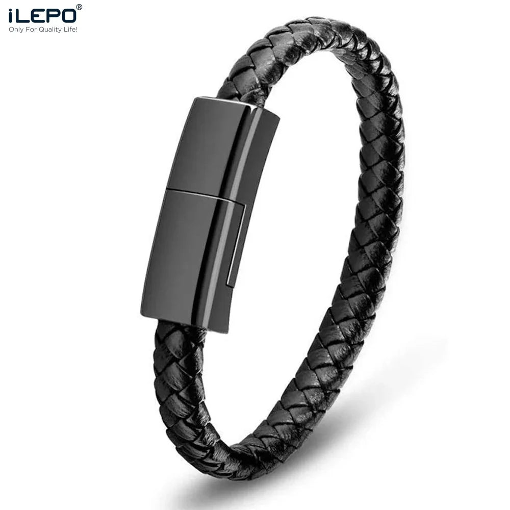 Bracelet USB Charging Cable Outdoor Portable Leather Mini Micro USB C Charger Data Cable for Iphone Samsung HUAWEI Xiaomi