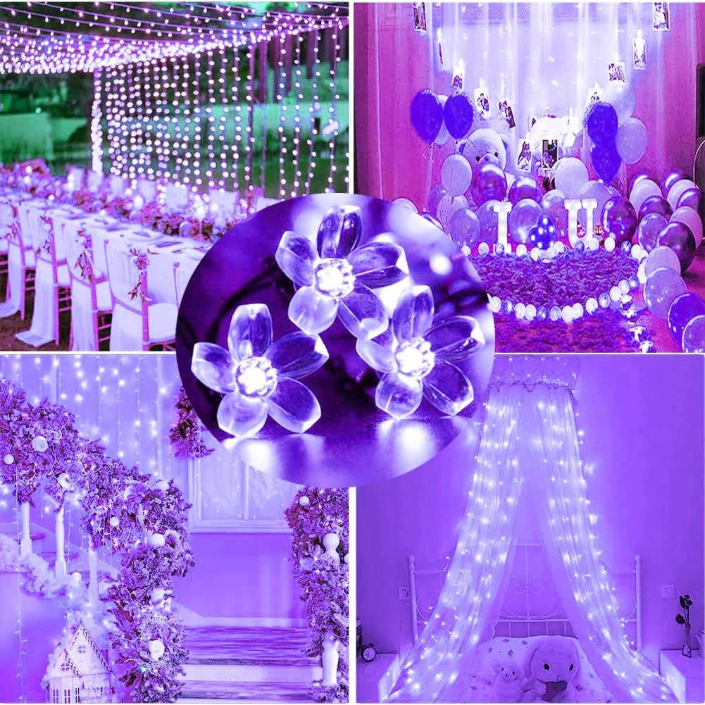 String Lights, Purple Lights Valentines Day Decorations Flower String Lights 33 Feet 100LED 8 Modes Wedding Party Indoor Outdoor Flower Lights Bedroom Birthday Room Decor (Purple)