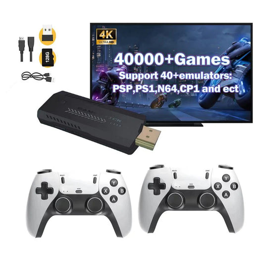 - 2025 Newest Retro Game Console Stick with 4K HDMI Games Upgrade Dual 2.4G Wireless Two Controllers