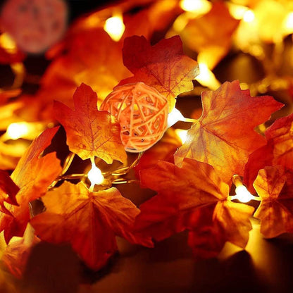 Thanksgiving Decorations Maple Leaf String Lights, 10FT/20LED Fall Maple Leaves String Lights, USB or Battery Powered Maple Leaf Fairy Lights for Autumn Harvest Decor Fireplace Christmas Party