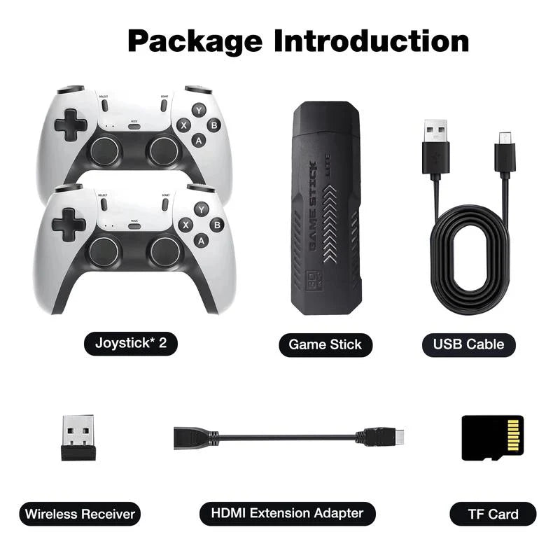 - 2025 Newest Retro Game Console Stick with 4K HDMI Games Upgrade Dual 2.4G Wireless Two Controllers